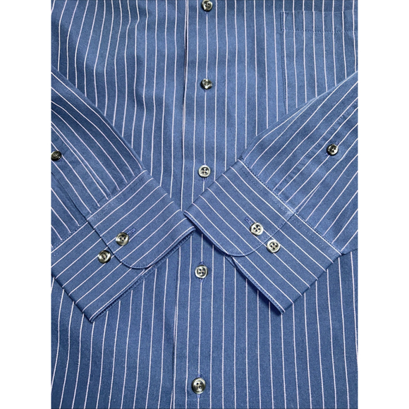 Geoffrey Beene 16.5 32/33 Blue With Pink Stripes Long Sleeve Button Up - Picture 4 of 4